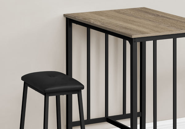Monarch Specialties Dining Set, 3pcs Set, Counter Height, 36" Rectangular, Small, Kitchen, Brown Laminate, Black Metal, Contemporary Dark Taupe,Black, Black Metal,Foam,Mdf,Polyester I 1143