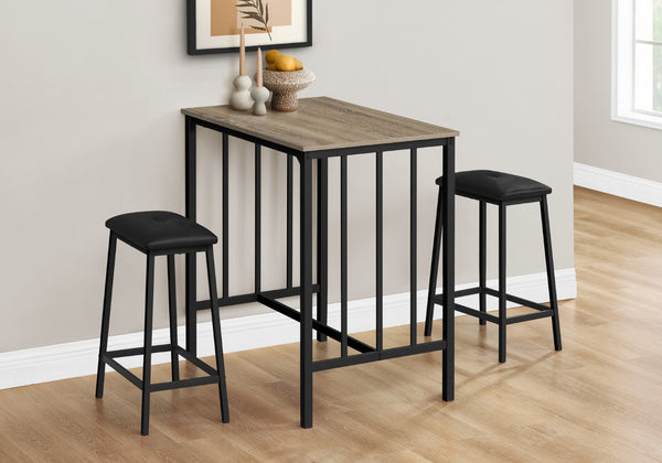Monarch Specialties Dining Set, 3pcs Set, Counter Height, 36" Rectangular, Small, Kitchen, Brown Laminate, Black Metal, Contemporary Dark Taupe,Black, Black Metal,Foam,Mdf,Polyester I 1143
