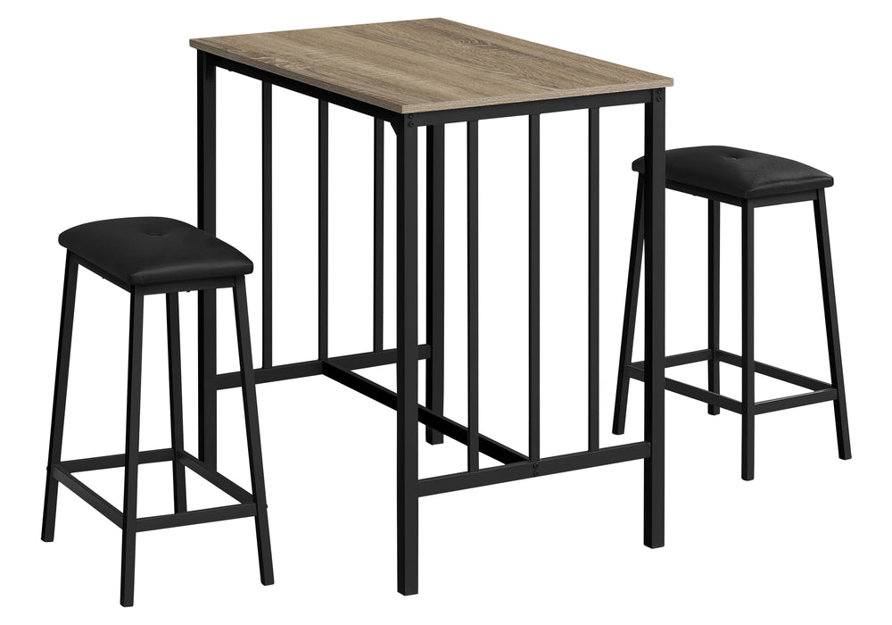 Monarch Specialties Dining Set, 3pcs Set, Counter Height, 36" Rectangular, Small, Kitchen, Brown Laminate, Black Metal, Contemporary Dark Taupe,Black, Black Metal,Foam,Mdf,Polyester I 1143