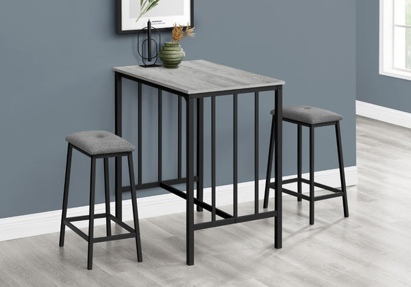 Monarch Specialties Dining Set, 3pcs Set, Counter Height, 36" Rectangular, Small, Kitchen, Grey Laminate, Black Metal, Contemporary, Modern Grey,Black, Black Metal,Foam,Mdf,Cotton I 1144
