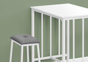 Monarch Specialties Dining Set, 3pcs Set, Counter Height, 36" Rectangular, Small, Kitchen, White Laminate, White Metal, Contemporary, Modern White,Grey, Grey Metal,Foam,Mdf,Cotton I 1147