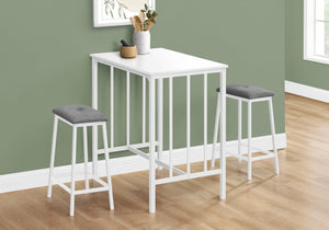 Monarch Specialties Dining Set, 3pcs Set, Counter Height, 36" Rectangular, Small, Kitchen, White Laminate, White Metal, Contemporary, Modern White,Grey, Grey Metal,Foam,Mdf,Cotton I 1147