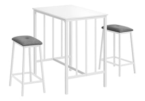 Monarch Specialties Dining Set, 3pcs Set, Counter Height, 36" Rectangular, Small, Kitchen, White Laminate, White Metal, Contemporary, Modern White,Grey, Grey Metal,Foam,Mdf,Cotton I 1147