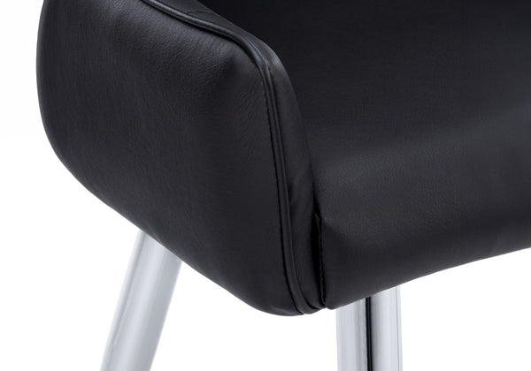 Monarch Specialties Dining Chair, Set Of 2, Side, Upholstered, Kitchen, Dining Room, Black Leather Look, Chrome Metal, Contemporary, Modern Black Foam,Metal,Particle Board,Leather,Look I 1185