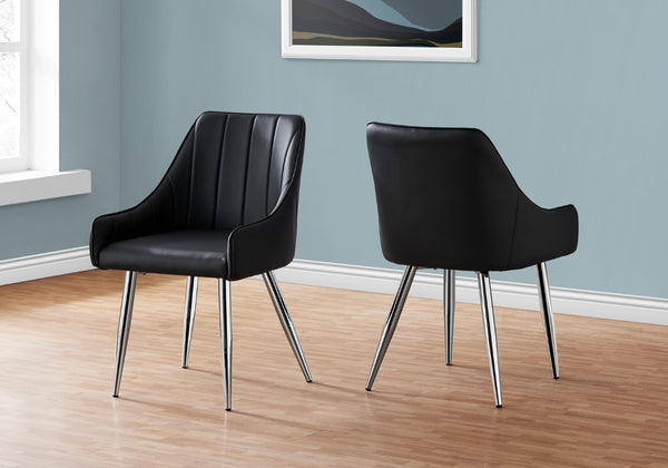 Monarch Specialties Dining Chair, Set Of 2, Side, Upholstered, Kitchen, Dining Room, Black Leather Look, Chrome Metal, Contemporary, Modern Black Foam,Metal,Particle Board,Leather,Look I 1185