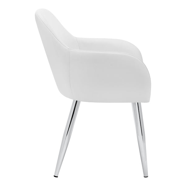 Monarch Specialties Dining Chair, Set Of 2, Side, Upholstered, Kitchen, Dining Room, White Leather Look, Chrome Metal, Contemporary, Modern White Foam,Metal,Particle Board,Leather,Look I 1190