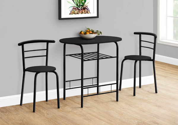 Monarch Specialties Dining Table Set, 3pcs Set, Small, 32" L, Kitchen, Black Metal, Black Laminate, Contemporary, Modern Black,Black, Black Particle Board,Metal I 1208