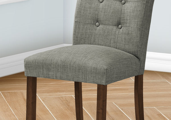 Monarch Specialties Dining Chair, 38" Height, Set Of 2, Upholstered, Dining Room, Side, Kitchen, Grey Fabric, Walnut Wood Legs, Modern Grey,Walnut, Walnut Solid Wood,Foam,Mdf I 1218