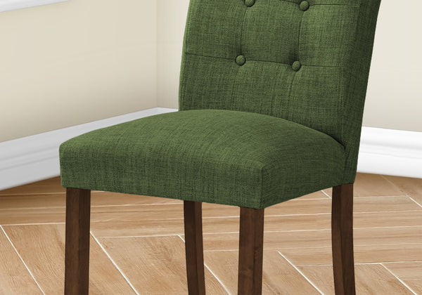 Monarch Specialties Dining Chair, 38" Height, Set Of 2, Upholstered, Dining Room, Side, Kitchen, Green Fabric, Walnut Wood Legs, Modern Green,Walnut, Walnut Solid Wood,Foam,Mdf I 1219