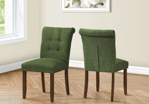 Monarch Specialties Dining Chair, 38" Height, Set Of 2, Upholstered, Dining Room, Side, Kitchen, Green Fabric, Walnut Wood Legs, Modern Green,Walnut, Walnut Solid Wood,Foam,Mdf I 1219