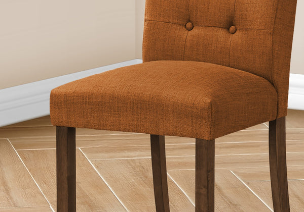 Monarch Specialties Dining Chair, 38" Height, Set Of 2, Upholstered, Dining Room, Side, Kitchen, Orange Fabric, Walnut Wood Legs, Modern Orange,Walnut, Walnut Solid Wood,Foam,Mdf I 1221