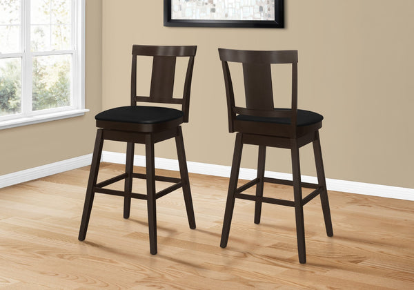 Monarch Specialties Barstool, Set Of 2, Swivel, Bar Height, Brown Wood, Black Leather Look, Transitional Espresso,Black, Black Solid Wood,Foam,Mdf,Veneer,Leather,Look I 1230
