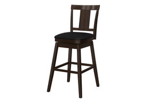 Monarch Specialties Barstool, Set Of 2, Swivel, Bar Height, Brown Wood, Black Leather Look, Transitional Espresso,Black, Black Solid Wood,Foam,Mdf,Veneer,Leather,Look I 1230