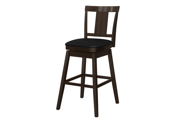 Monarch Specialties Barstool, Set Of 2, Swivel, Bar Height, Brown Wood, Black Leather Look, Transitional Espresso,Black, Black Solid Wood,Foam,Mdf,Veneer,Leather,Look I 1230