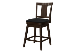 Monarch Specialties Bar Stool, Set Of 2, Swivel, Counter Height, Kitchen, Brown Wood, Black Leather Look, Transitional Espresso,Black, Black Solid Wood,Foam,Mdf,Veneer,Leather,Look I 1231