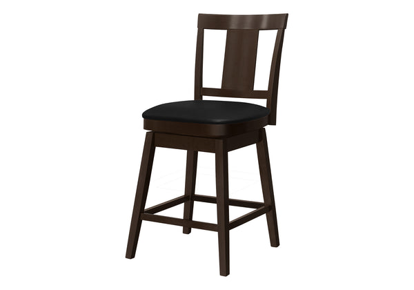Monarch Specialties Bar Stool, Set Of 2, Swivel, Counter Height, Kitchen, Brown Wood, Black Leather Look, Transitional Espresso,Black, Black Solid Wood,Foam,Mdf,Veneer,Leather,Look I 1231