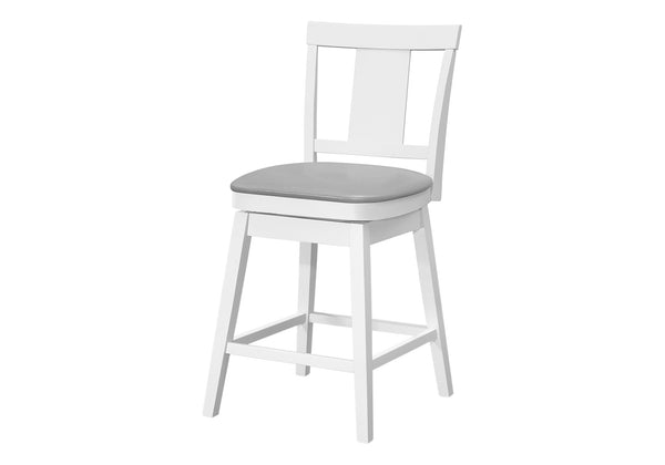 Monarch Specialties Bar Stool, Set Of 2, Swivel, Counter Height, Kitchen, White Wood, Grey Leather Look, Transitional White,Grey, Grey Solid Wood,Foam,Mdf,Veneer,Leather,Look I 1233