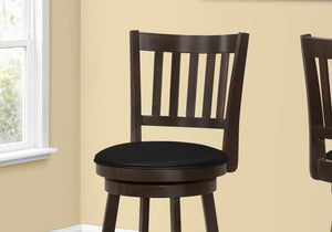 Monarch Specialties Bar Stool, Set Of 2, Swivel, Bar Height, Brown Wood, Black Leather Look, Transitional Espresso,Black, Black Solid Wood,Foam,Mdf,Veneer I 1236