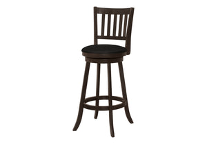 Monarch Specialties Bar Stool, Set Of 2, Swivel, Bar Height, Brown Wood, Black Leather Look, Transitional Espresso,Black, Black Solid Wood,Foam,Mdf,Veneer I 1236