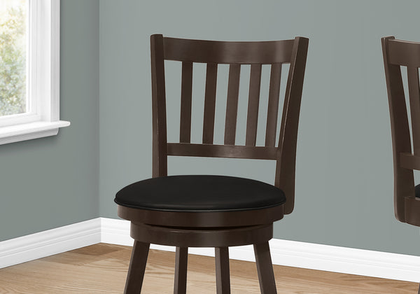 Monarch Specialties Bar Stool, Set Of 2, Swivel, Counter Height, Kitchen, Brown Wood, Black Leather Look, Transitional Espresso,Black, Black Solid Wood,Foam,Mdf,Veneer I 1237