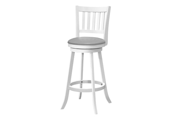 Monarch Specialties Bar Stool, Set Of 2, Swivel, Bar Height, White Wood, Grey Leather Look, Transitional White,Grey, Grey Solid Wood,Foam,Mdf,Veneer I 1238