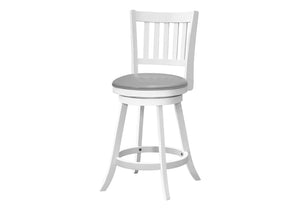 Monarch Specialties Bar Stool, Set Of 2, Swivel, Counter Height, Kitchen, White Wood, Grey Leather Look, Transitional White,Grey, Grey Solid Wood,Foam,Mdf,Veneer I 1239