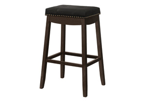 Monarch Specialties Bar Stool, Set Of 2, Bar Height, Saddle Seat, Brown Wood, Black Leather Look, Transitional Espresso,Black, Black Solid Wood,Foam,Mdf,Veneer I 1260