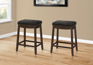 Monarch Specialties Bar Stool, Set Of 2, Counter Height, Saddle Seat, Kitchen, Brown Wood, Black Leather Look, Transitional Espresso,Black, Black Solid Wood,Foam,Mdf,Veneer I 1261