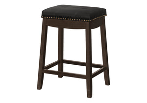 Monarch Specialties Bar Stool, Set Of 2, Counter Height, Saddle Seat, Kitchen, Brown Wood, Black Leather Look, Transitional Espresso,Black, Black Solid Wood,Foam,Mdf,Veneer I 1261
