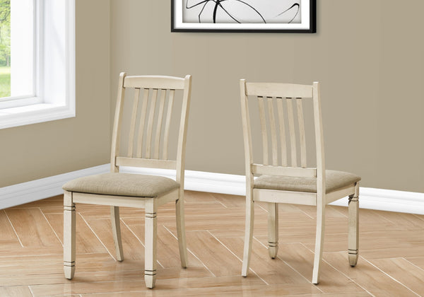 Monarch Specialties Dining Chair, 38" Height, Set Of 2, Side, Upholstered, Kitchen, Dining Room, Antique White, Beige Linen Look, Transitional White Solid Wood,Foam,Mdf I 1265