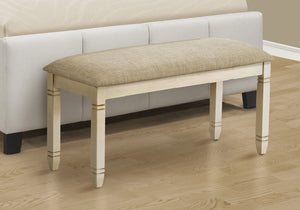 Monarch Specialties Bench, 41" Rectangular, Kitchen, Dining Room, Entryway, Bedroom, Upholstered, Wood, Antique White Solid Wood, Beige Linen-look Fabric, Transitional White Solid Wood,Foam,Mdf I 1266