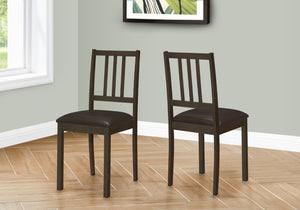 Monarch Specialties Dining Chair, Set Of 2, Side, Upholstered, Kitchen, Dining Room, Brown Leather Look, Brown Wood Legs, Transitional Brown,Espresso, Espresso Foam,Mdf,Leather,Look I 1304