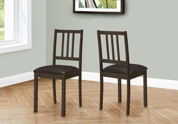 Monarch Specialties Dining Chair, Set Of 2, Side, Upholstered, Kitchen, Dining Room, Brown Leather Look, Brown Wood Legs, Transitional Brown,Espresso, Espresso Foam,Mdf,Leather,Look I 1304