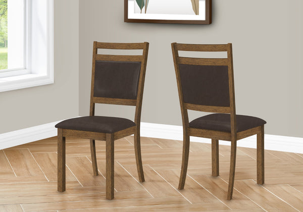 Monarch Specialties Dining Chair, Set Of 2, Side, Upholstered, Kitchen, Dining Room, Brown Leather Look, Walnut Wood Legs, Transitional Brown,Walnut, Walnut Foam,Mdf,Leather,Look I 1310