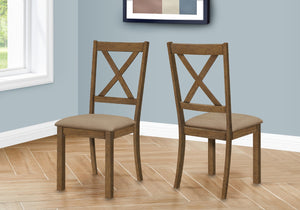 Monarch Specialties Dining Chair, Set Of 2, Side, Upholstered, Kitchen, Dining Room, Brown Fabric, Walnut Wood Frame, Transitional Beige,Walnut, Walnut Foam,Mdf,Polyester I 1311
