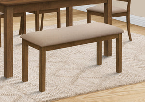 Monarch Specialties Bench, 42" Rectangular, Wood, Upholstered, Dining Room, Kitchen, Entryway, Brown And Beige, Transitional Beige,Walnut, Walnut Foam,Mdf,Solid Wood,Polyester I 1317