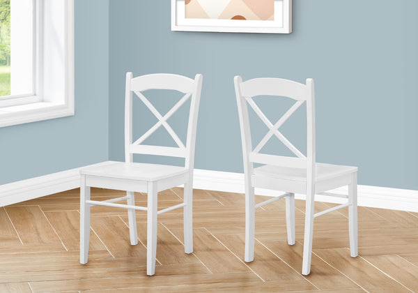 Monarch Specialties Dining Chair, Set Of 2, Side, Kitchen, Dining Room, White, Wood Legs, Transitional White Solid Wood I 1320