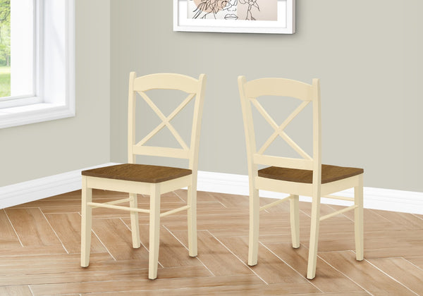 Monarch Specialties Dining Chair, Set Of 2, Side, Kitchen, Dining Room, Oak And Cream, Wood Legs, Transitional Cream,Oak, Oak Solid Wood,Laminate,Veneer I 1325