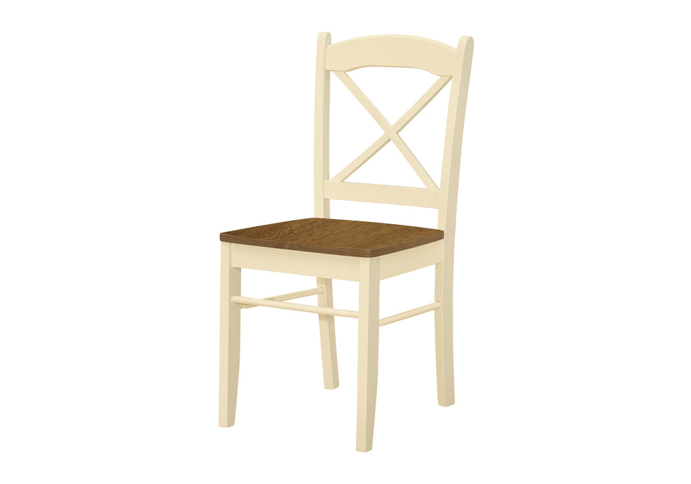 Monarch Specialties Dining Chair, Set Of 2, Side, Kitchen, Dining Room, Oak And Cream, Wood Legs, Transitional Cream,Oak, Oak Solid Wood,Laminate,Veneer I 1325