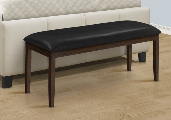 Monarch Specialties Bench, 48" Rectangular, Dining Room, Hallway, Entryway, Upholstered, Wood, Brown Solid Wood, Black Leather-look, Transitional Black,Espresso, Espresso Foam,Mdf,Solid Wood,Leather,Look I 1334