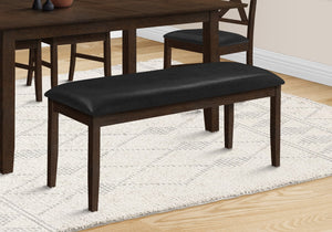 Monarch Specialties Bench, 48" Rectangular, Dining Room, Hallway, Entryway, Upholstered, Wood, Brown Solid Wood, Black Leather-look, Transitional Black,Espresso, Espresso Foam,Mdf,Solid Wood,Leather,Look I 1334