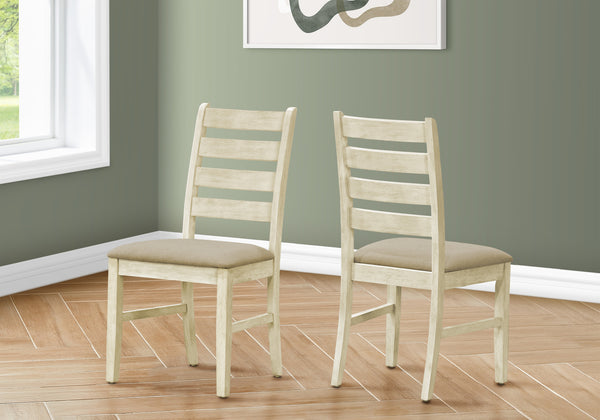 Monarch Specialties Dining Chair, 38" Height, Dining Room, Kitchen, Set Of 2, Side, Upholstered, Antique White, Beige Linen Look, Transitional White,Beige, Beige Solid Wood,Foam,Mdf,Polyester I 1336