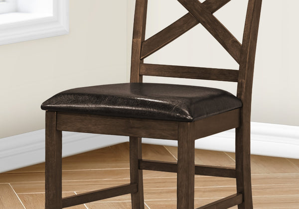 Monarch Specialties Dining Chair, 44" Height, Set Of 2, Side, Upholstered, Counter Height, Dining Room, Kitchen, Dark Walnut, Brown Leather Look, Transitional Walnut Foam,Mdf I 1388