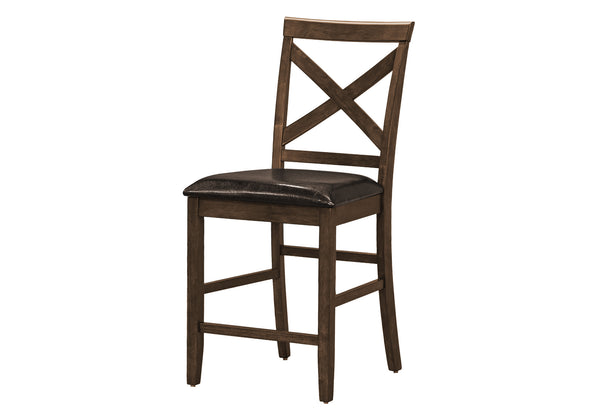Monarch Specialties Dining Chair, 44" Height, Set Of 2, Side, Upholstered, Counter Height, Dining Room, Kitchen, Dark Walnut, Brown Leather Look, Transitional Walnut Foam,Mdf I 1388
