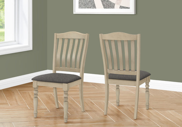 Monarch Specialties Dining Chair, 39" Height, Set Of 2, Upholstered, Dining Room, Kitchen, Side, Antique Grey, Grey Fabric, Wood Legs, Transitional Grey,Grey, Grey Foam,Mdf,Solid Wood,Polyester I 1392