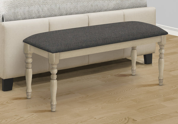 Monarch Specialties Bench, 48" Rectangular, Upholstered, Wood, Entryway, Dining Room, Kitchen, Antique Grey, Grey Fabric, Grey Solid Wood, Transitional Grey,Grey, Grey Foam,Mdf,Solid Wood,Polyester I 1393