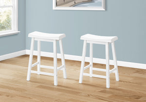 Monarch Specialties Bar Stool, Set Of 2, Counter Height, Saddle Seat, Kitchen, White Wood, Contemporary, Modern White Solid Wood,Mdf I 1533