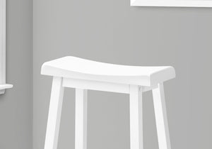 Monarch Specialties Bar Stool, Set Of 2, Bar Height, Saddle Seat, White Wood, Contemporary, Modern White Solid Wood,Mdf I 1534