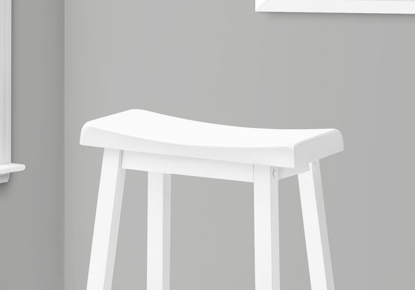 Monarch Specialties Bar Stool, Set Of 2, Bar Height, Saddle Seat, White Wood, Contemporary, Modern White Solid Wood,Mdf I 1534
