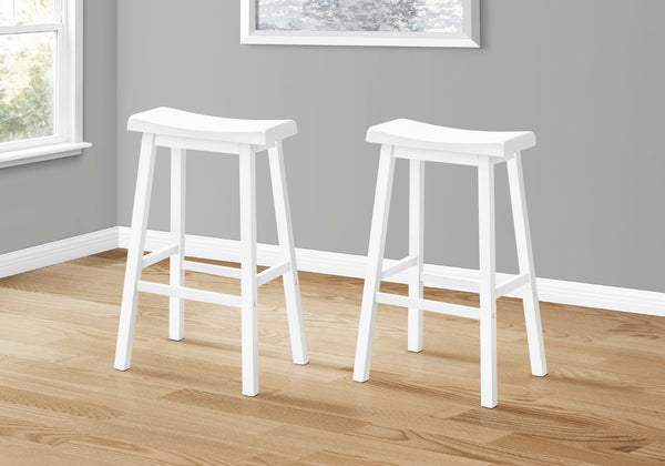 Monarch Specialties Bar Stool, Set Of 2, Bar Height, Saddle Seat, White Wood, Contemporary, Modern White Solid Wood,Mdf I 1534